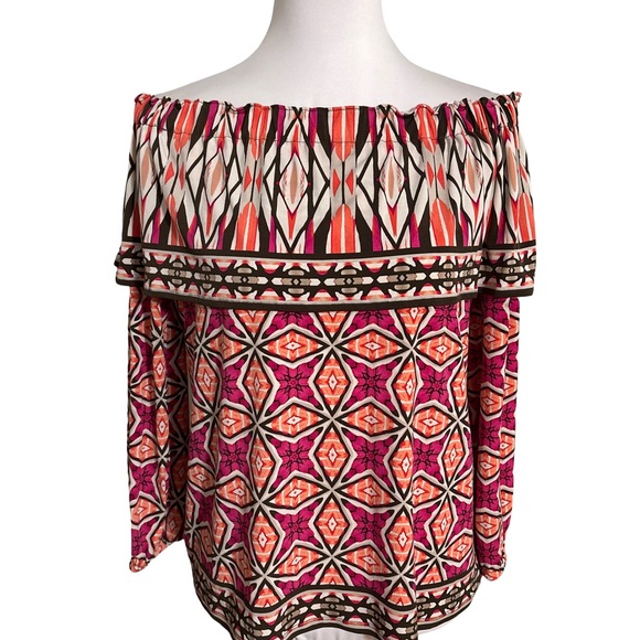 Chico's Tops - Chico's Red Pink Geometric Off Shoulder Blouse Size 1